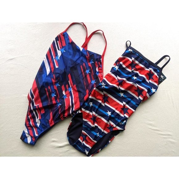 2 set Women's SPEEDO Swimsuits Size 8/34 Flyback ProLT Relay Back Patriotic NEW - Picture 1 of 8